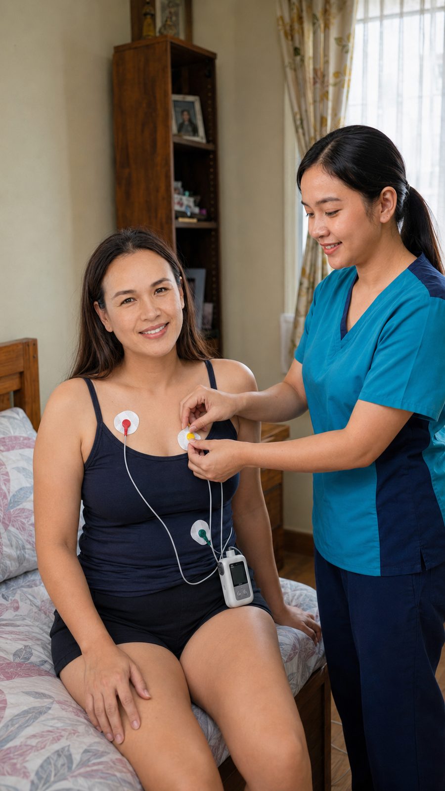 A LABExpressMD professional attaching a 24-hour Holter monitor to a patient at home.
